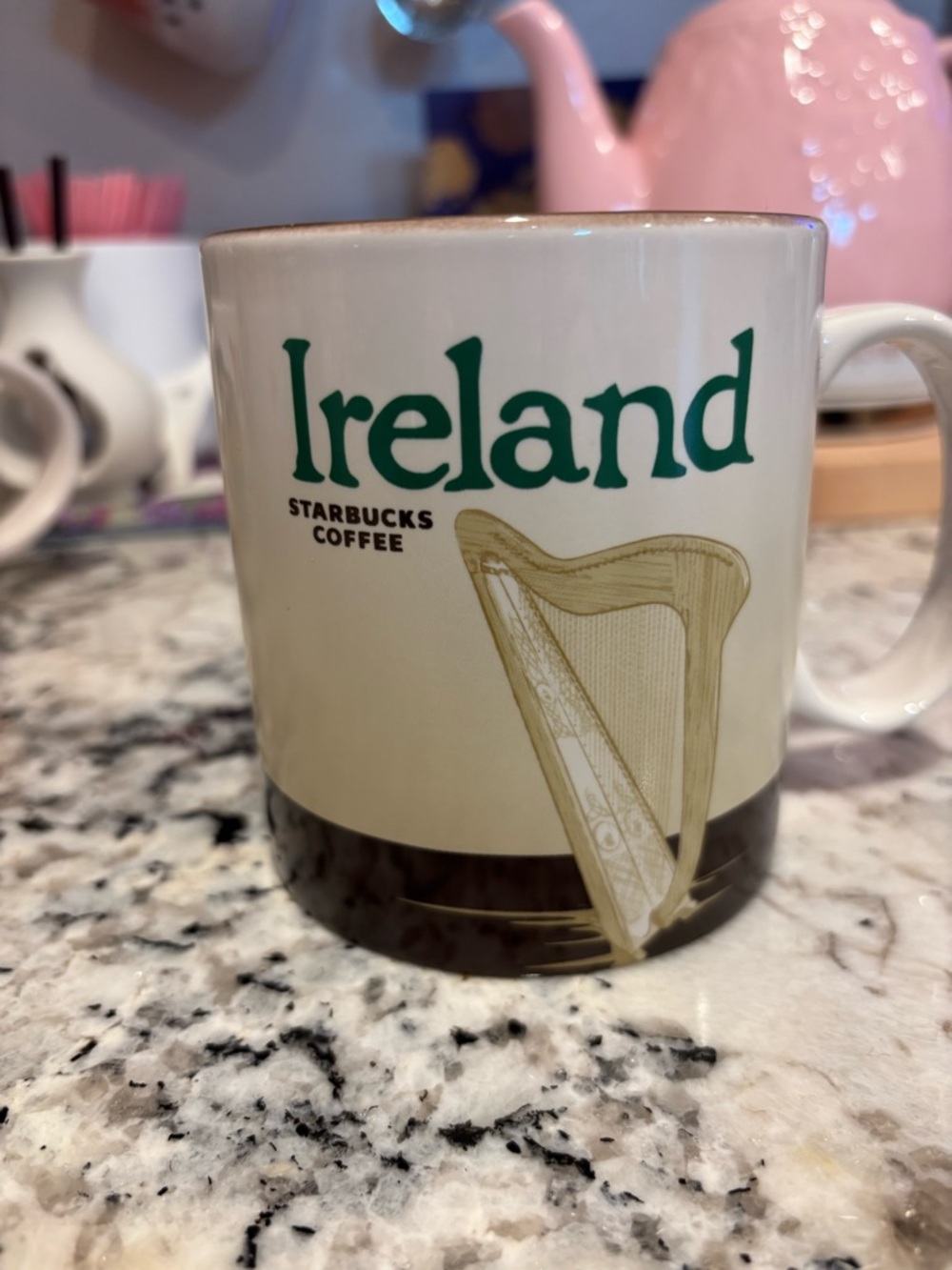 Starbucks Ireland Cream Mug with Green Lettering and Gold Harp